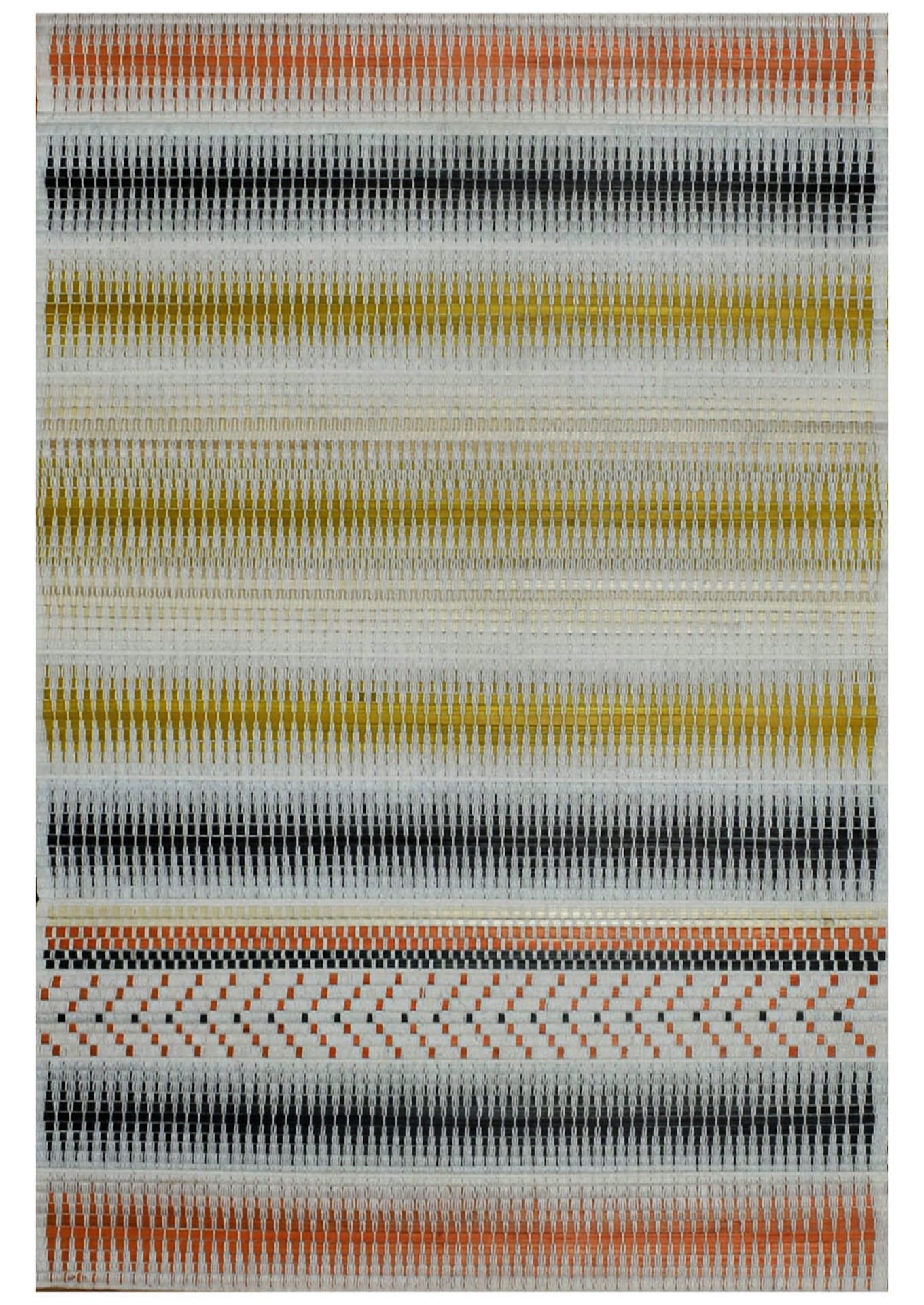 Woven bamboo scroll wall art with yellow and black accents, traditional Nagaland home decor.
