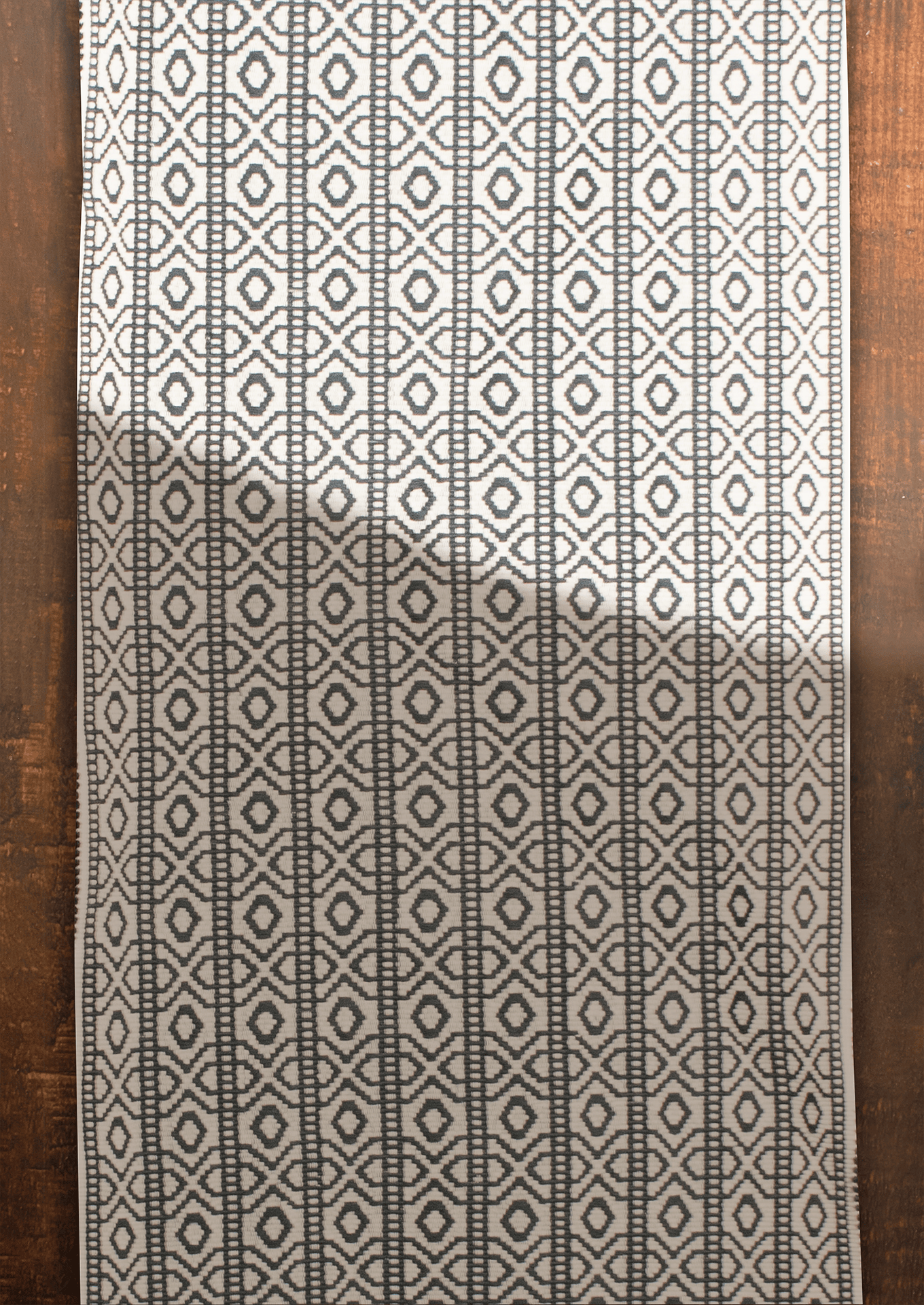 Black and white geometric pattern Yimchungru table runner, traditional Naga loin loom art.