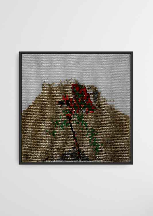 Framed budding spring branches glass bead artwork, traditional Gujarati handicraft wall decor.