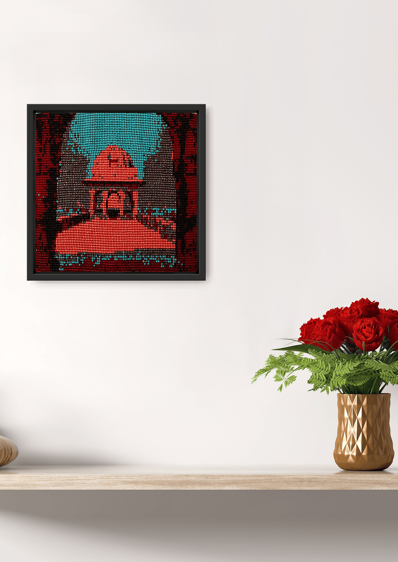 Handwoven architectural fort pattern in glass beads, premium Indian interior wall decor.