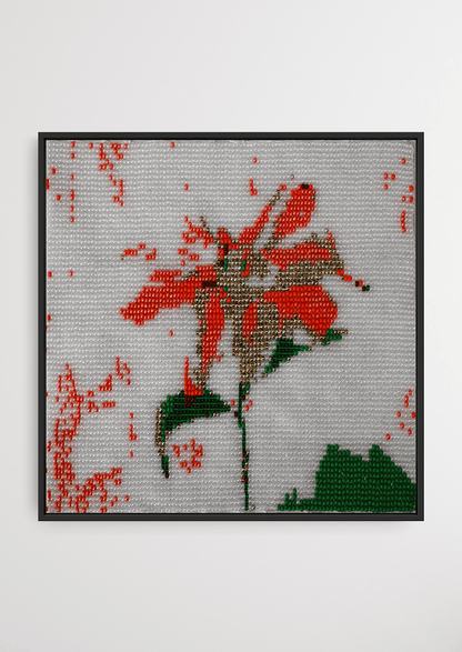 Framed vibrant orange floral glass bead artwork, premium Gujarati handwoven beadwork wall decor.