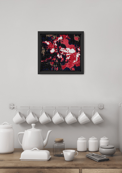Hand-stitched layered repetition pattern in glass beads, luxury Indian heirloom wall decor.