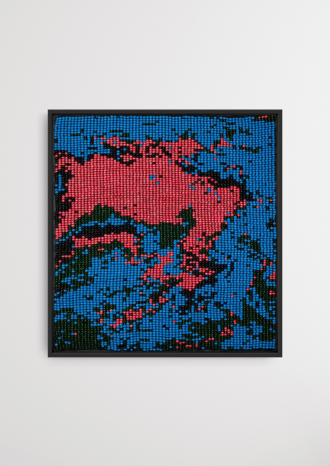 Framed oceanic blue and teal glass bead artwork, premium Gujarati handwoven beadwork wall decor.