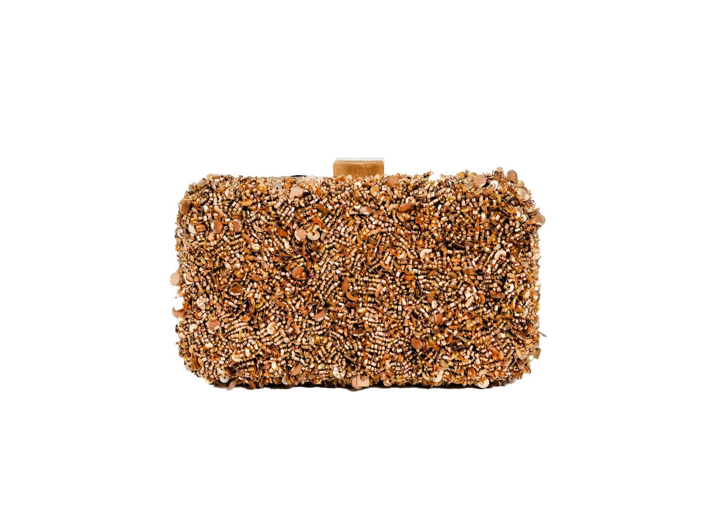 Golden beaded minimalist evening clutch, handcrafted premium Indian luxury accessory.