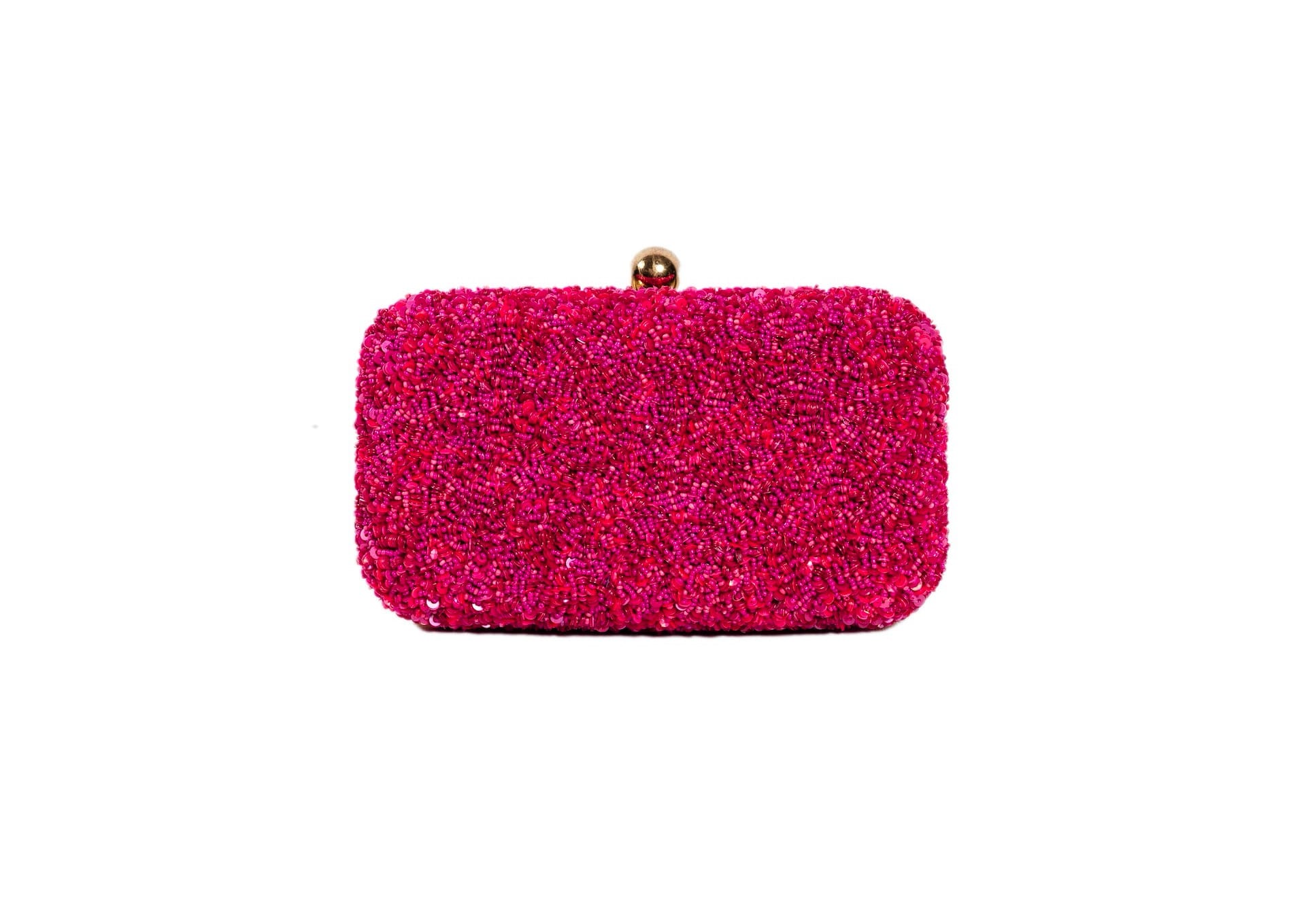 Vibrant fuchsia pink beaded evening clutch, handcrafted premium Indian luxury accessory.