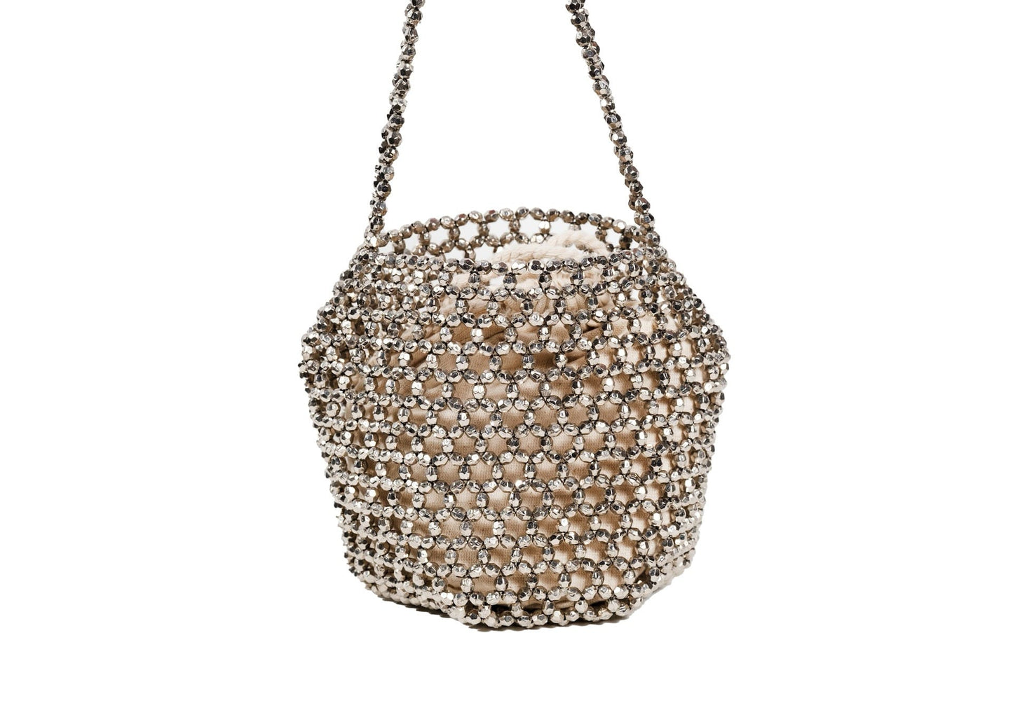 Crystal and metallic honeycomb beaded evening bag, premium Indian luxury accessory.