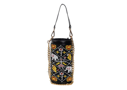 Vegan banana fiber bucket bag with intricate Gujarati beadwork, handcrafted premium Indian accessory.