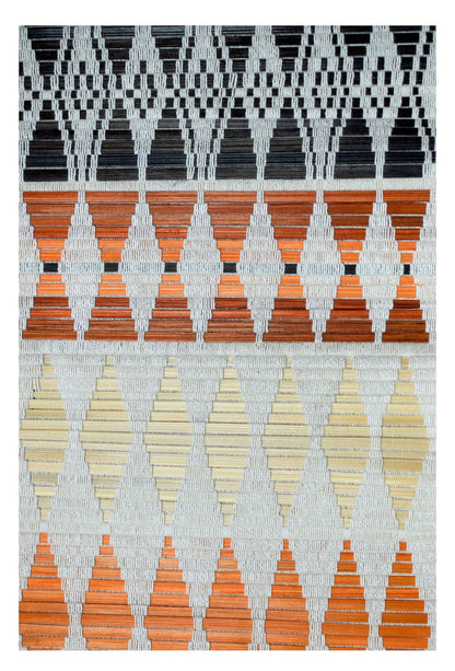 Framed vertical woven bamboo and cotton scroll, authentic Nagaland backstrap loom wall art.