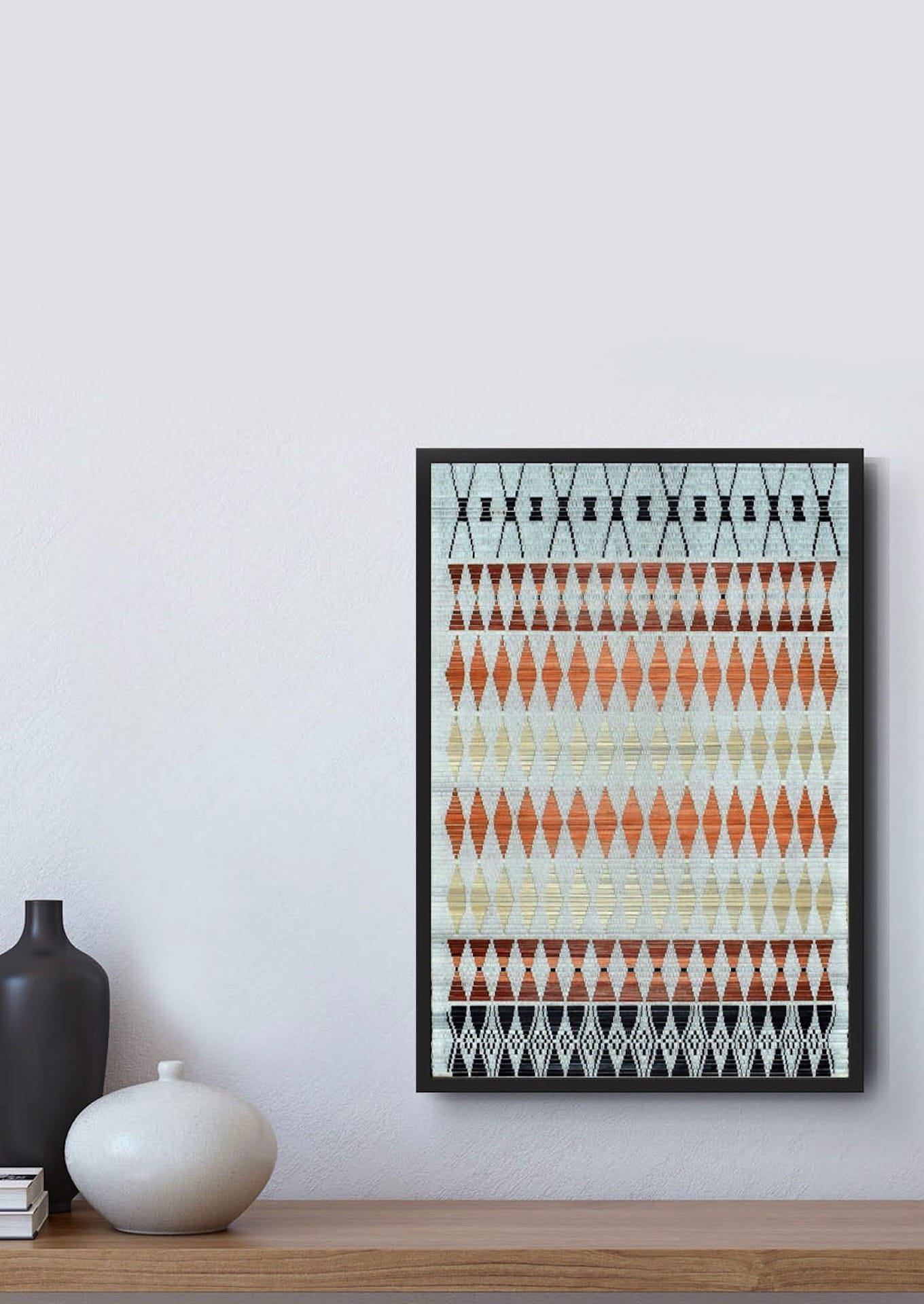 Detailed texture of traditional bamboo weaving techniques on a wooden cabinet, premium Indian handicraft decor.