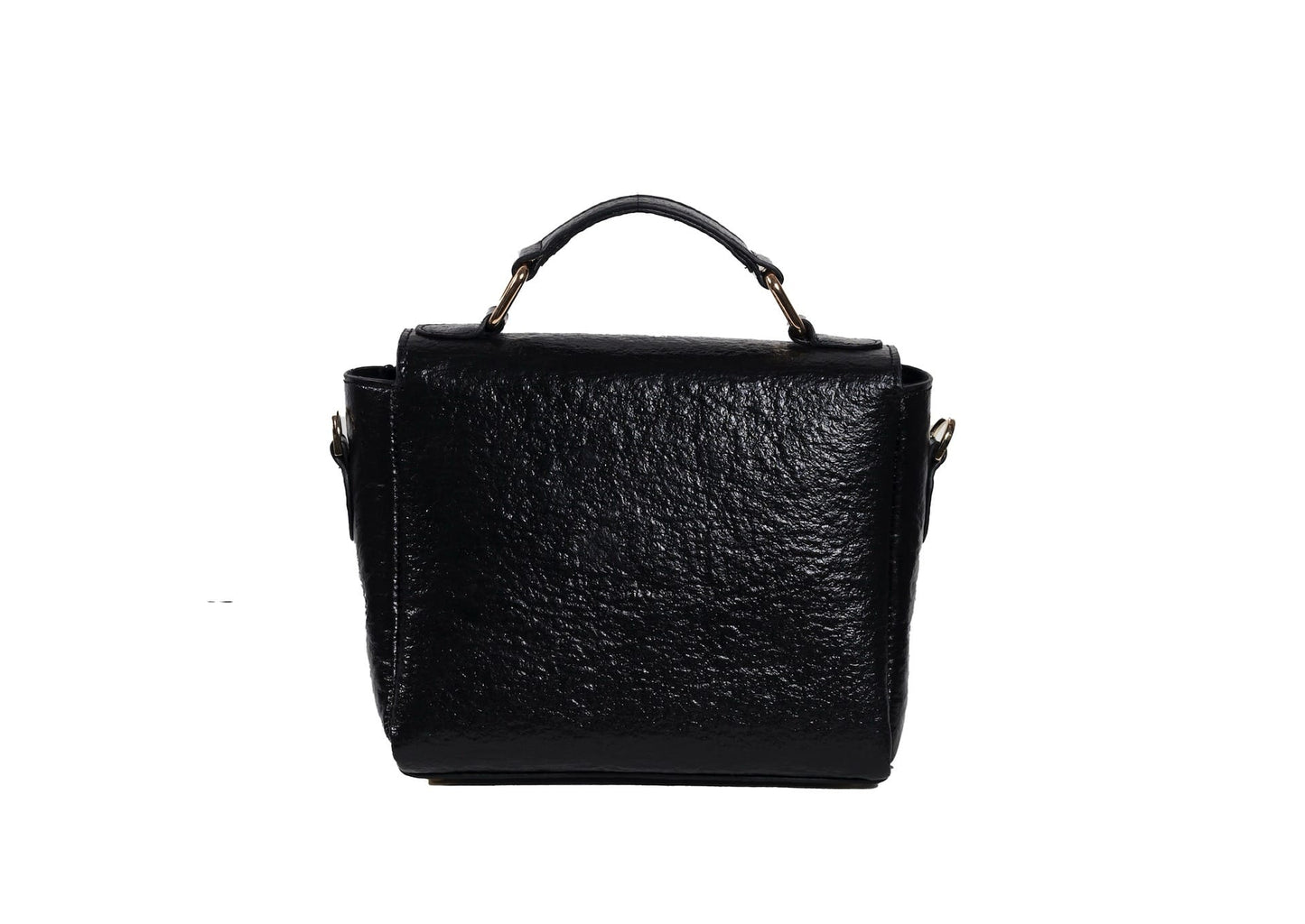 Rear view of black structured purse with colorful diamond motif beadwork, handcrafted premium Indian accessory.
