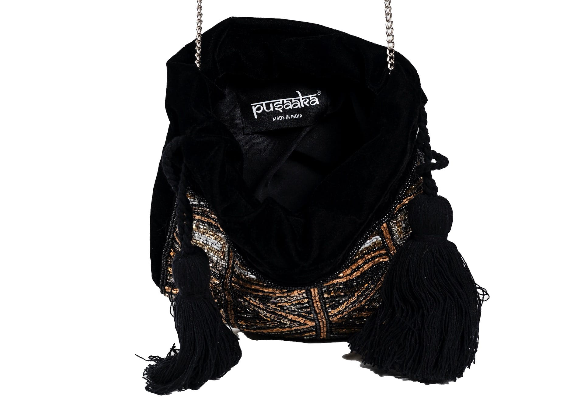Inside view of a compact artisanal potli, authentic handcrafted fashion.