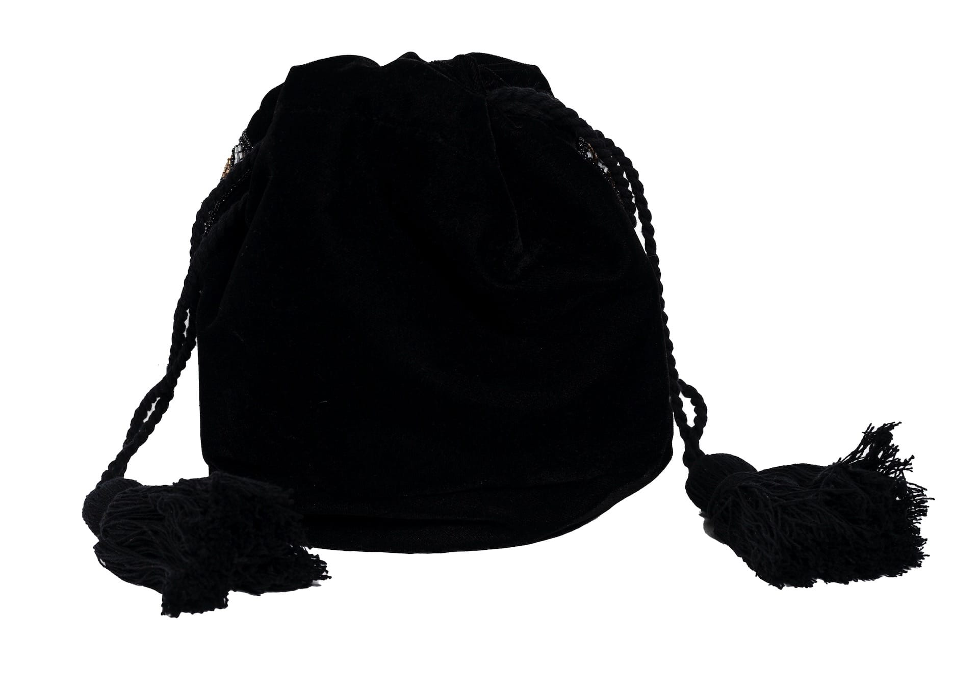 Rear view of a compact artisanal potli, authentic handcrafted fashion.