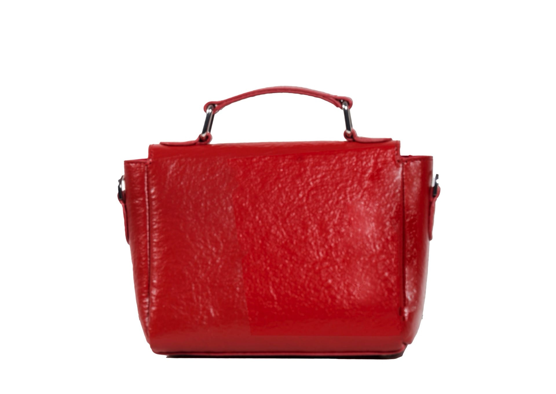Rear view of symmetrical Czech glass bead flowers on a bright red handbag, authentic Gujarati dal-moti craft.