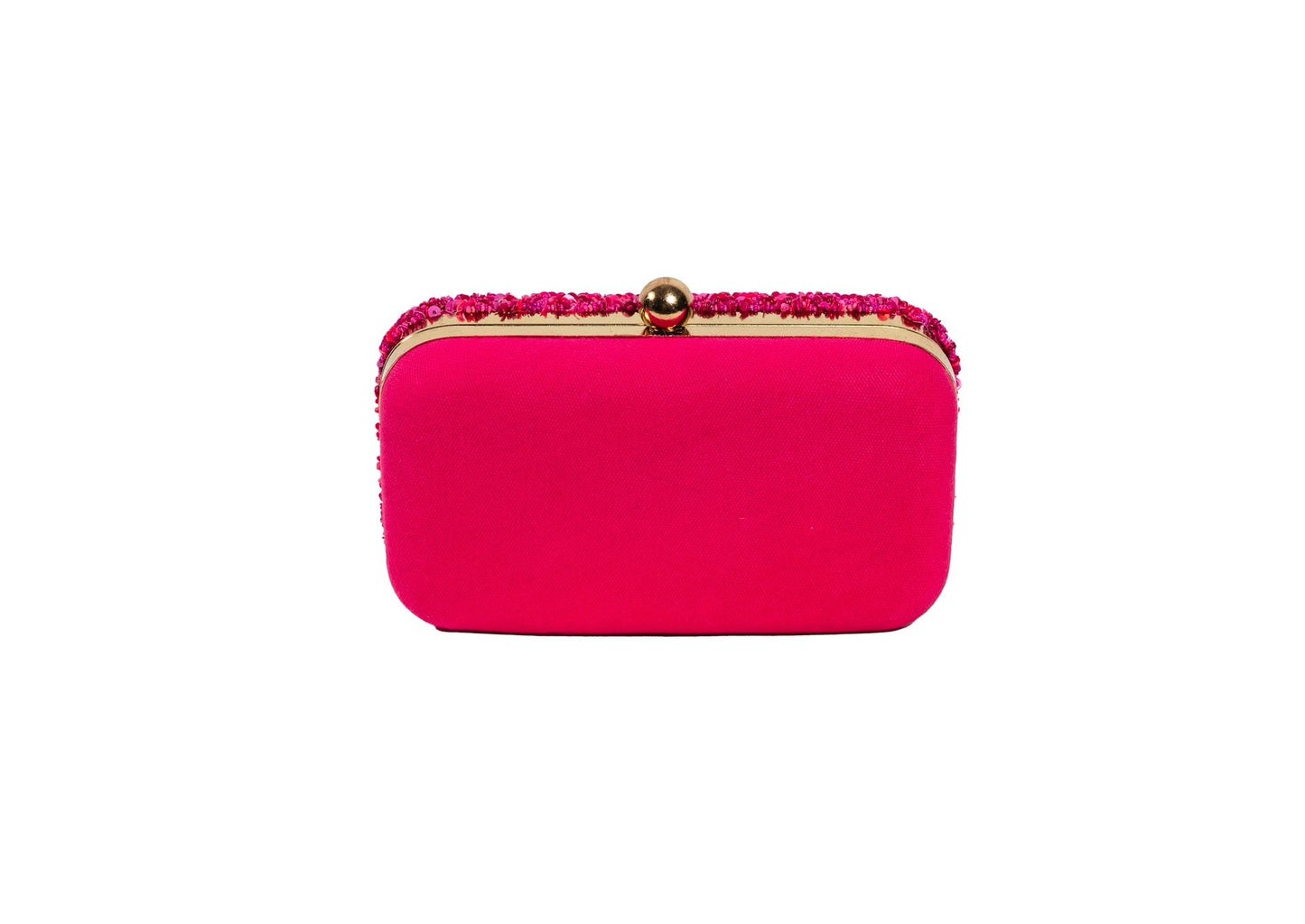 Rear view of vibrant fuchsia pink beaded evening clutch, handcrafted premium Indian luxury accessory.