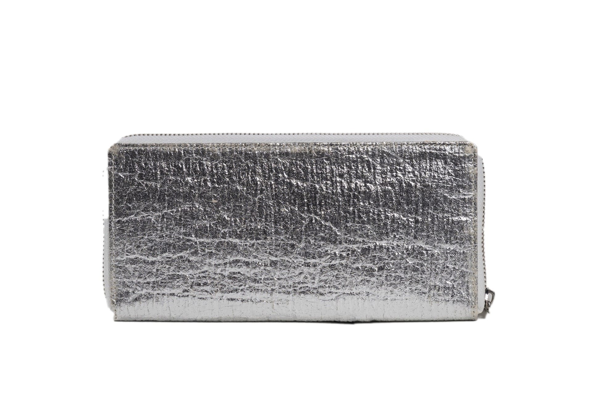 Rear view of handcrafted Gujarati silver beadwork wallet with red star motifs, premium Indian accessory.
