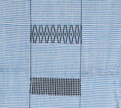 Light blue 100% cotton handwoven throw blanket, authentic Nagaland loin loom textile.