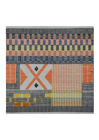 Framed 16x16 inch geometric cotton textile art, authentic Nagaland backstrap loom wall decor.