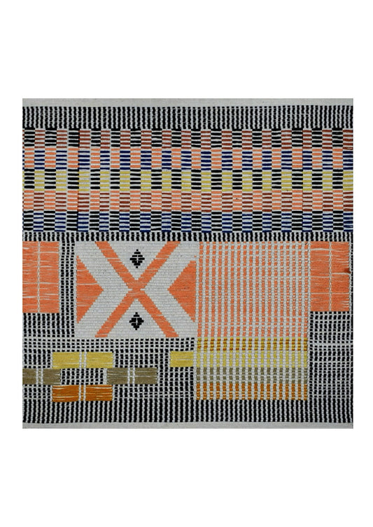 Framed 16x16 inch geometric cotton textile art, authentic Nagaland backstrap loom wall decor.