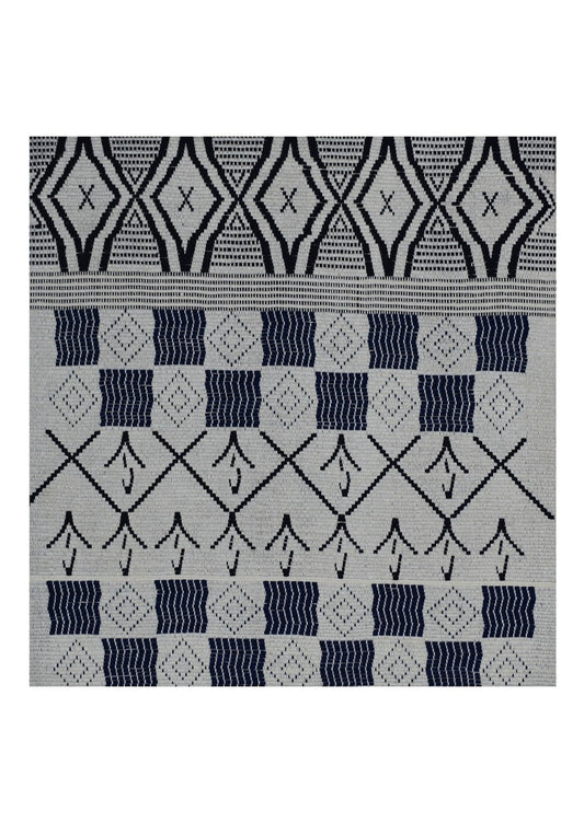 Framed 16x16 inch black and white woven cotton textile, traditional Nagaland backstrap loom art.