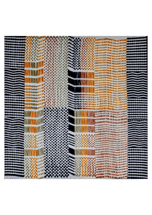 Framed 16x16 inch patterned cotton textile art, authentic Nagaland backstrap loom wall decor.
