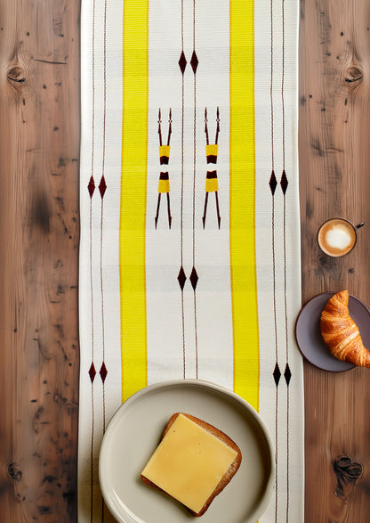 Traditional Nagaland loin loom runner styled on a wooden dining table, authentic Indian home decor.