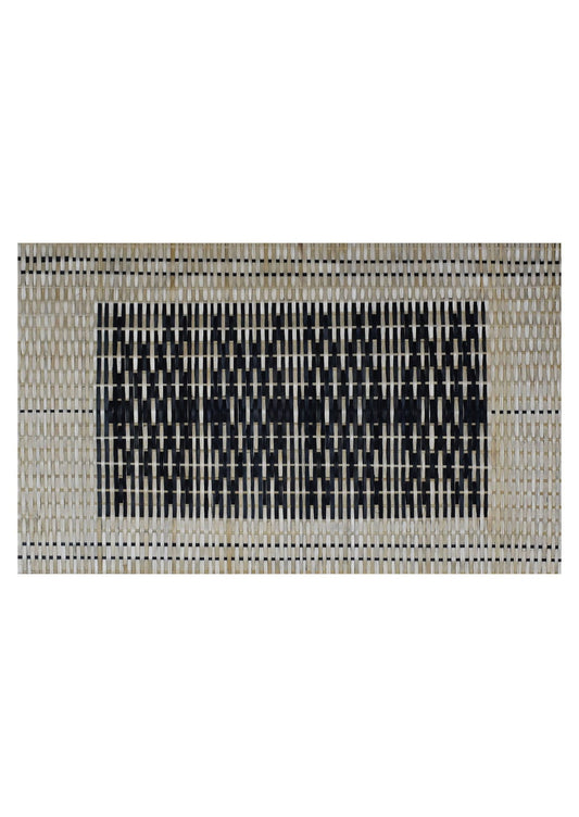 Framed horizontal geometric bamboo wall art, traditional North East Indian tribal decor.